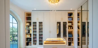 How to Plan a Home Renovation Project in Dubai: 2026 Guide Luxury home renovation in Dubai featuring an elegant walk-in closet with custom cabinetry and a chandelier.