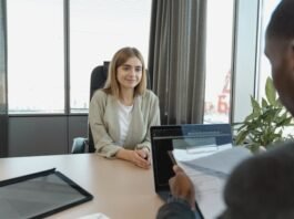 A woman having an interview
